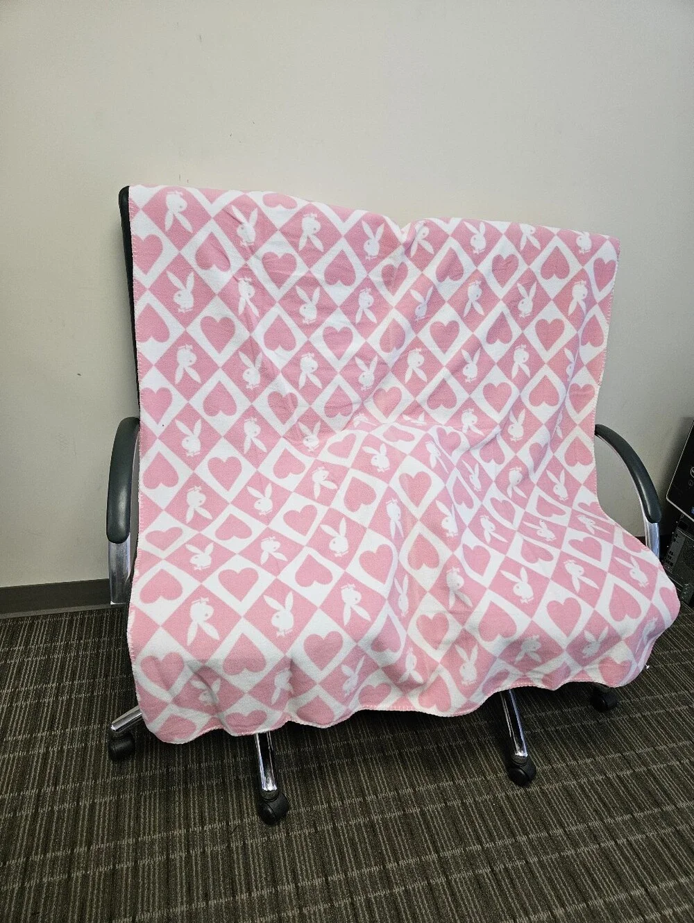 Playboy Pink Heart & Bunny Fleece Throw Blanket